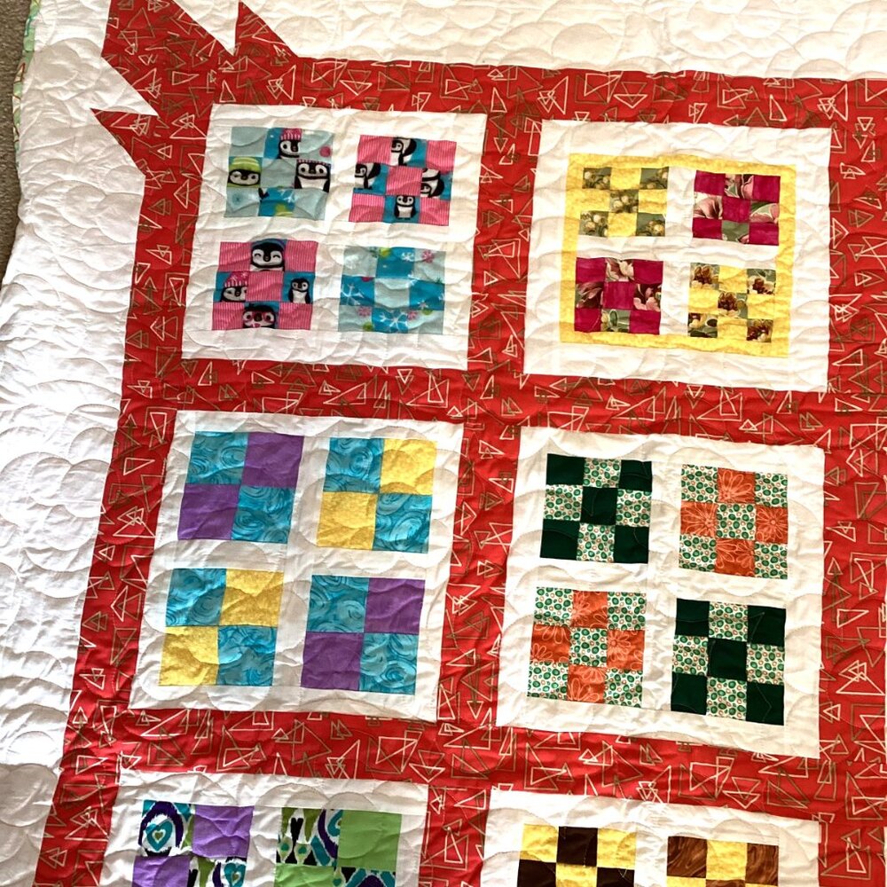Handmade Finished Quilted Quilt Throw Blanket Pink Minky Cotton 62" x 51" - Picture 6 of 9